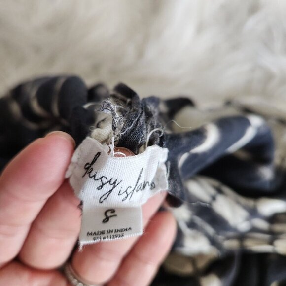 Boho Hippie Tie Dye Sharkbite Rayon Maxi Midi DRESS Size 8 Black Swim Coverup - Picture 2 of 13